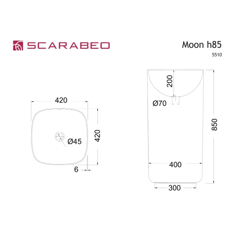 Νιπτήρας Δαπέδου Scarabeo Moon 5510 Λευκό (Φ.42x85cm)