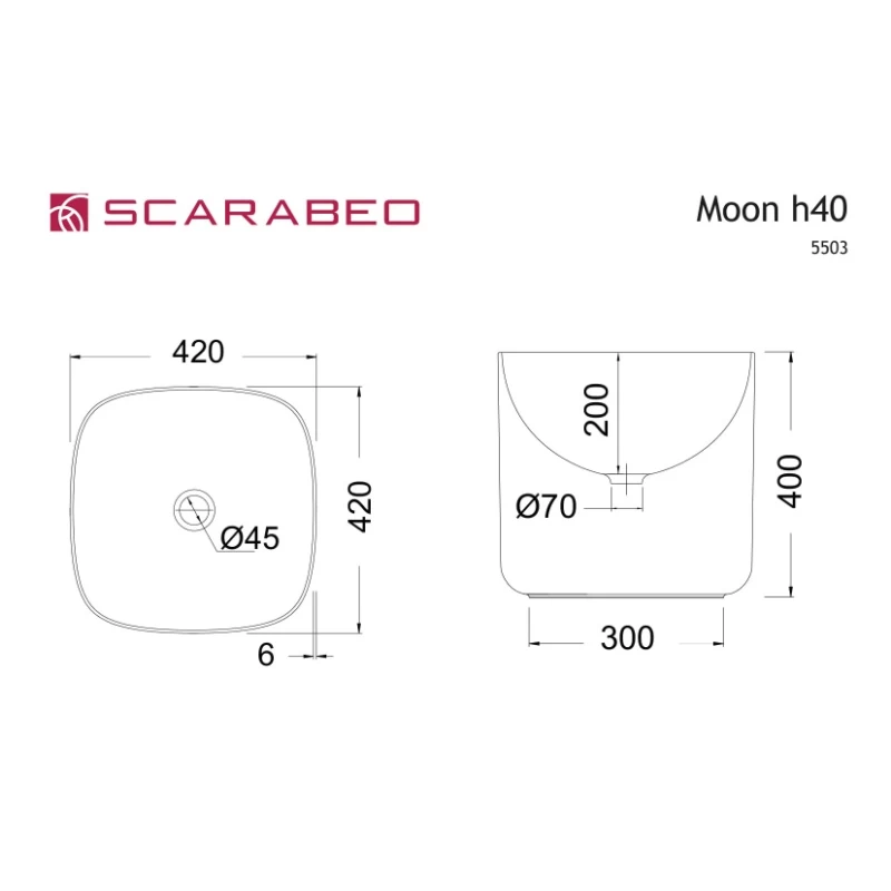 Νιπτήρας Επικαθήμενος Scarabeo Moon 5503 Λευκό (42x42cm)