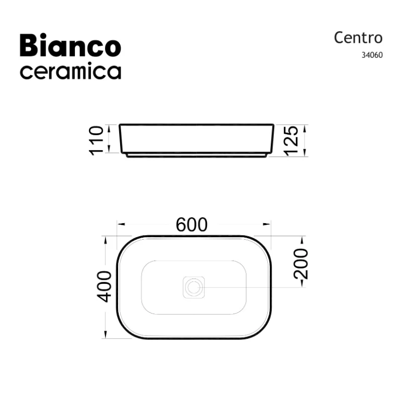Νιπτήρας Επικαθήμενος Bianco Ceramica Centro 34060-300 Λευκό (60x40cm)