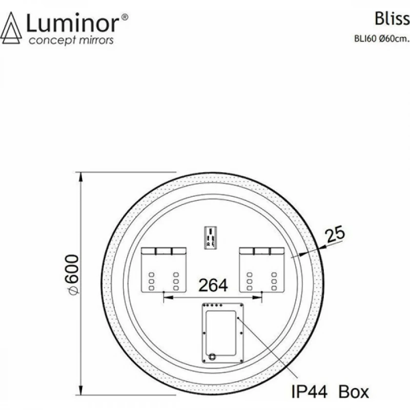 Καθρέπτης με Μαύρο Πλαίσιο & LED Luminor Bliss (Φ.60cm)