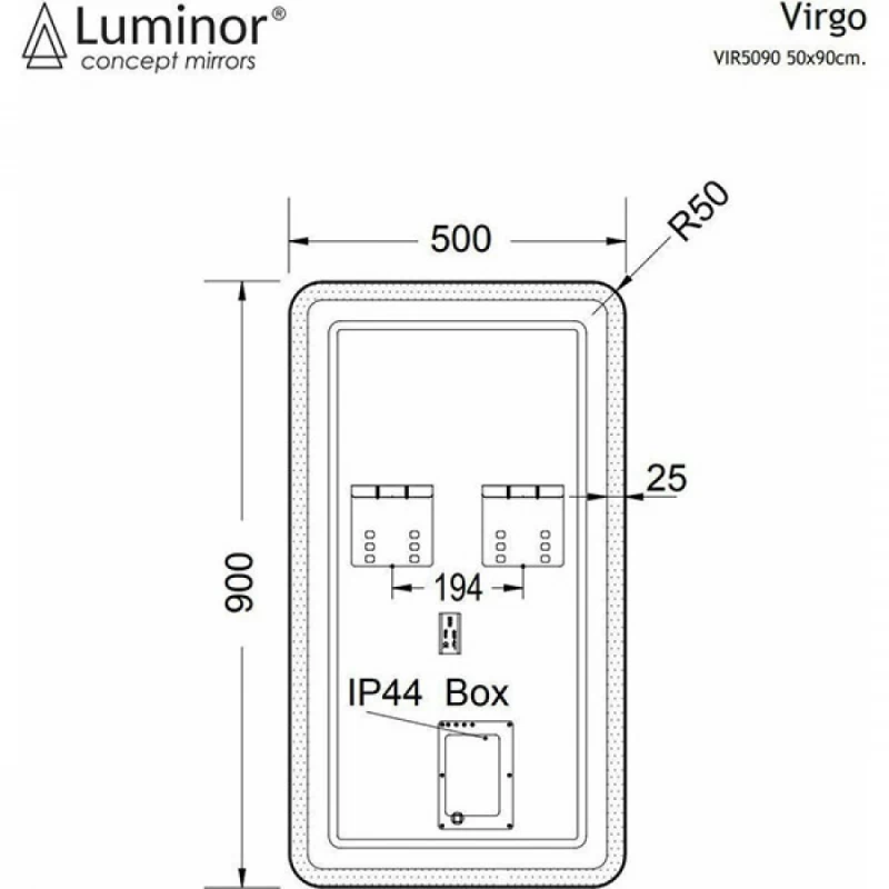 Καθρέπτης με Μαύρο Πλαίσιο & LED Luminor Virgo (50x90cm)