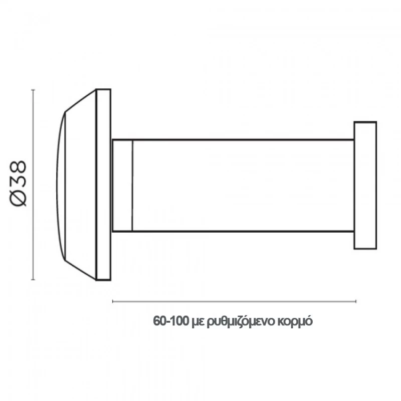 Ματάκι Πόρτας Ορειχάλκινο Φ.38 Convex 701-100 Μαύρο ματ (με Ρυθμιζόμενο Κορμό 60-110mm)