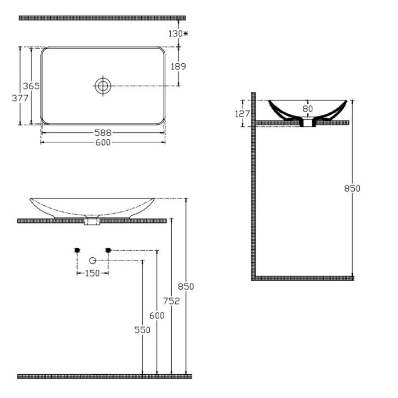 Νιπτήρας Επικαθήμενος Bianco Ceramica 38060 Λευκό (60x37.7cm)