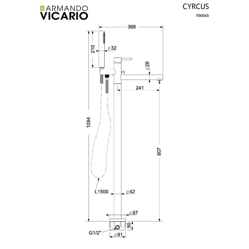 Μπαταρία Λουτρού Δαπέδου Armando Vicario Cyrcus 700065-201 Gold Brushed