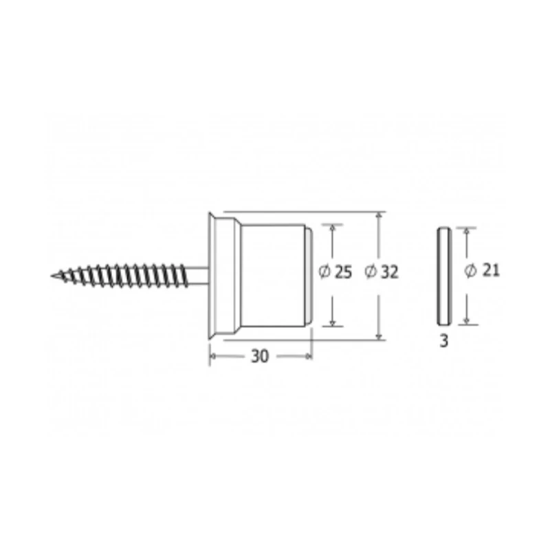 Μαγνητικό Στοπ πόρτας Τοίχου Metalor σειρά 065-30 Νίκελ Ματ (3cm)