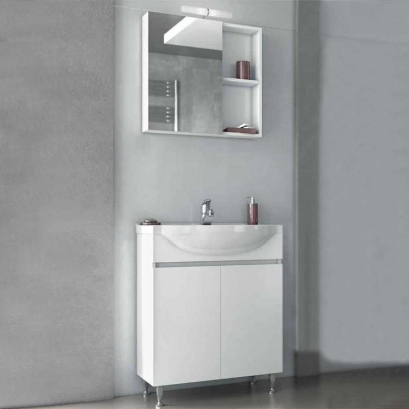 Έπιπλο μπάνιου με 2 Ντουλάπια & Καθρέφτη με Ντουλάπι Drop Alpha 65 Λευκό (65x33cm)