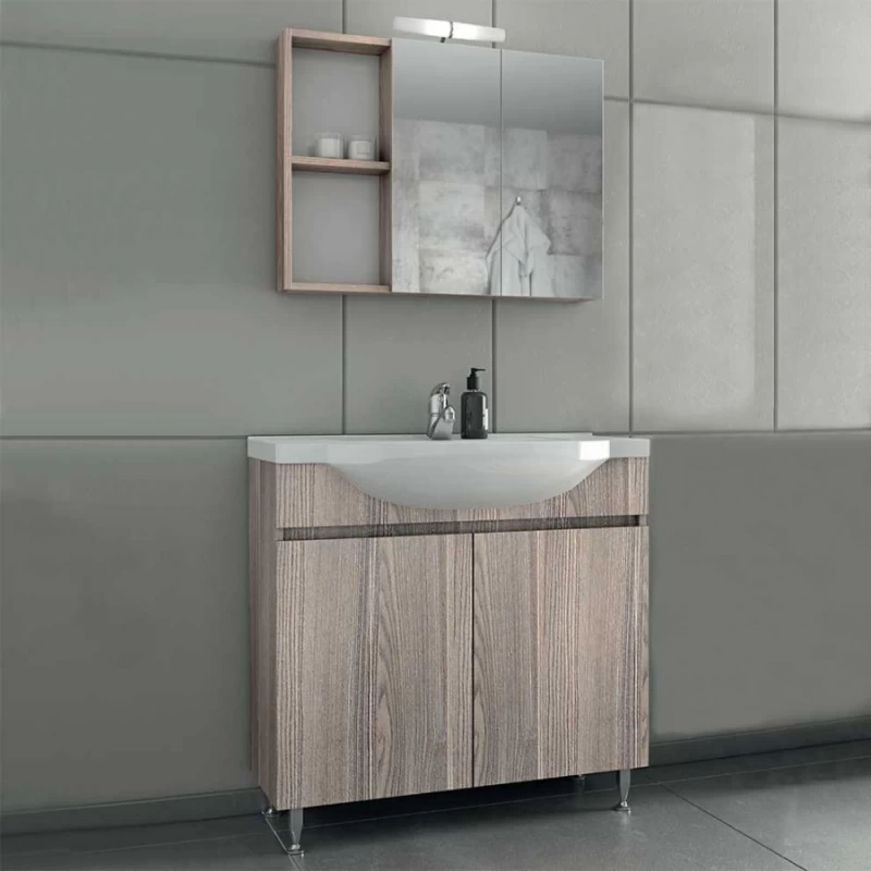 Έπιπλο μπάνιου με 2 Ντουλάπια & Καθρέφτη με Ντουλάπι Drop Alpha 85 Silver Gray (82x33cm)