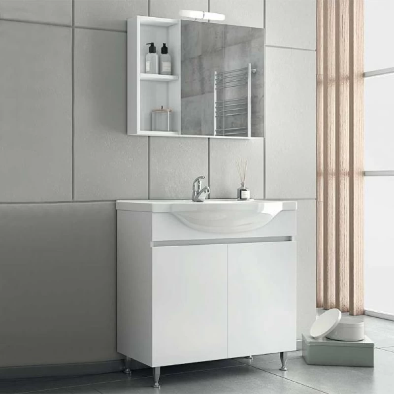Έπιπλο μπάνιου με 2 Ντουλάπια & Καθρέφτη με Ντουλάπι Drop Alpha 85 Λευκό (82x33cm)