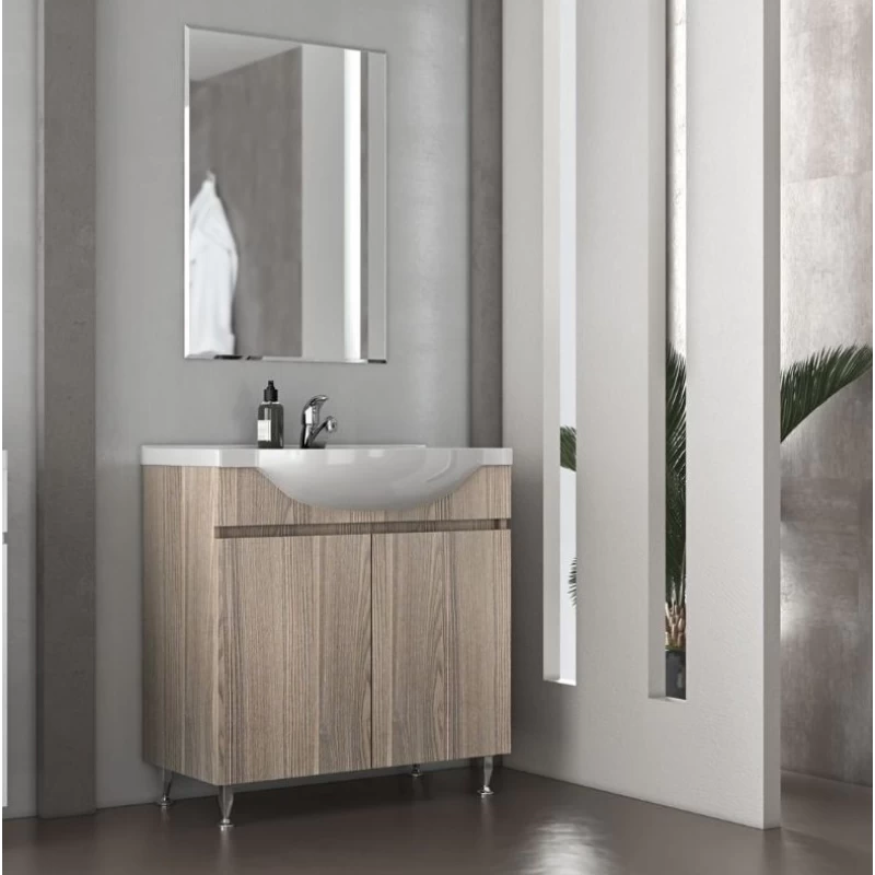Έπιπλο μπάνιου με 2 Ντουλάπια & Απλό Καθρέφτη Drop Alpha 65 Silver Gray (65x33cm)