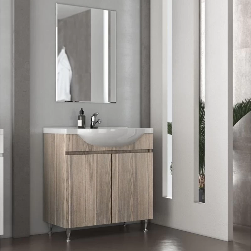 Έπιπλο μπάνιου με 2 Ντουλάπια & Απλό Καθρέφτη Drop Alpha 75 Silver Gray (71x33cm)