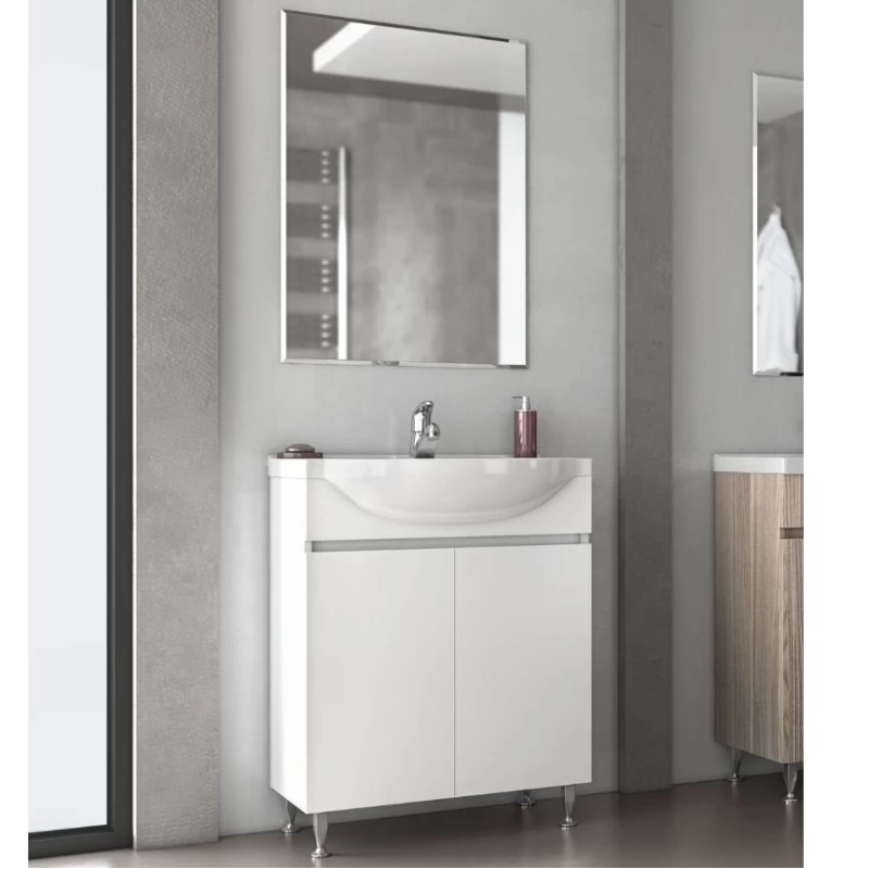 Έπιπλο μπάνιου με 2 Ντουλάπια & Απλό Καθρέφτη Drop Alpha 85 Λευκό (82x33cm)
