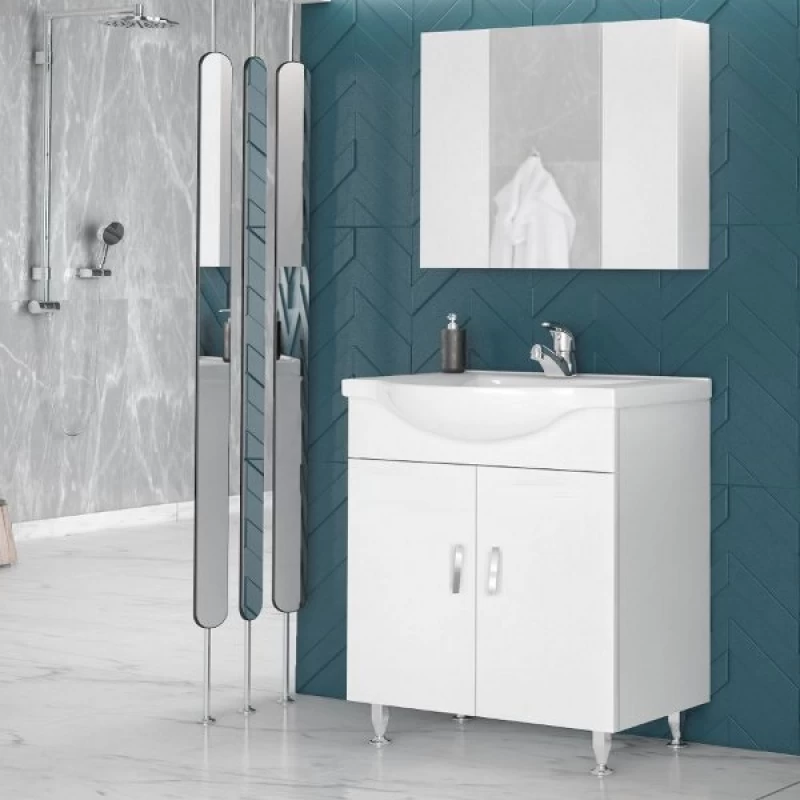 Έπιπλο Δαπέδου με 2 Ντουλάπια & Καθρέφτη με Ντουλάπι Drop Luna 65 Λευκό (60x34cm) (Image 1)