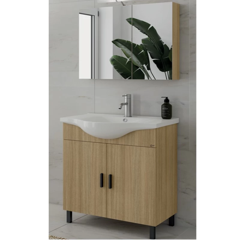 Έπιπλο Δαπέδου με 2 Ντουλάπια & Καθρέφτη με Ντουλάπι Drop Luna 65 Slavonia Oak (60x34cm) (Image 1)