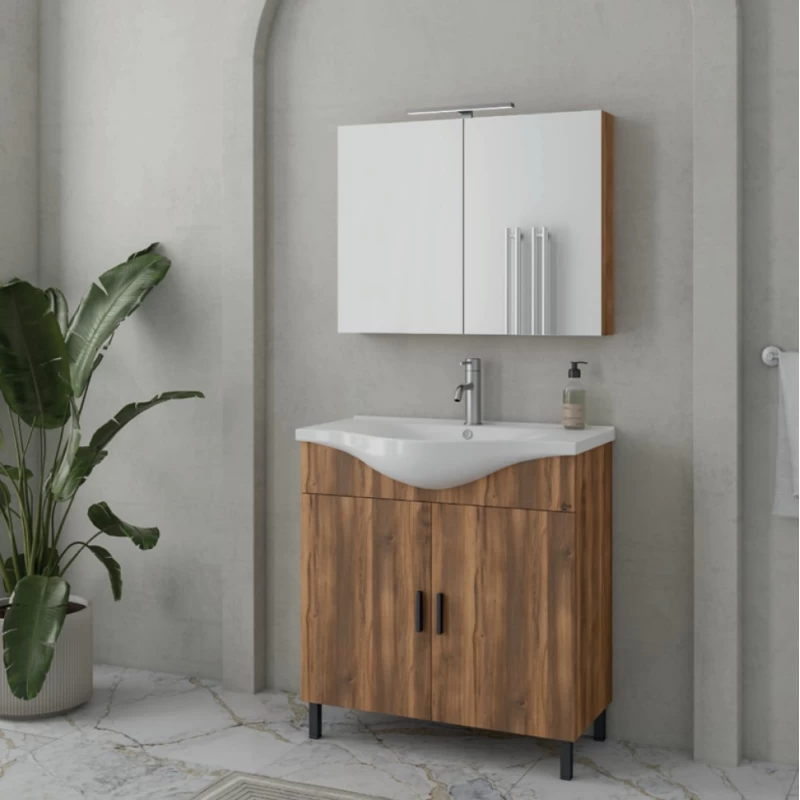 Έπιπλο Δαπέδου με 2 Ντουλάπια & Καθρέφτη με Ντουλάπι Drop Luna 80 Amber Baroque Oak (74.5x34cm) (Image 1)