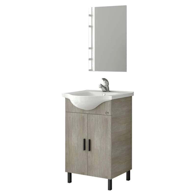 Έπιπλο μπάνιου με 2 Ντουλάπια & Απλό Καθρέφτη Drop Luna 55 Beige (50x34cm)