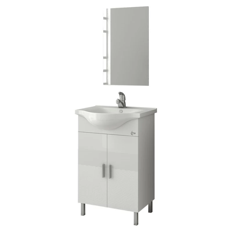 Έπιπλο μπάνιου με 2 Ντουλάπια & Απλό Καθρέφτη Drop Luna 55 Λευκό (50x34cm)