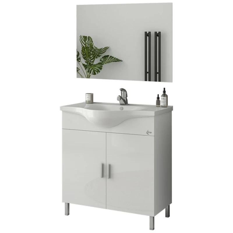 Έπιπλο Δαπέδου με 2 Ντουλάπια & Απλό Καθρέφτη Drop Luna 80 Λευκό (74.5x34cm) (Image 1)