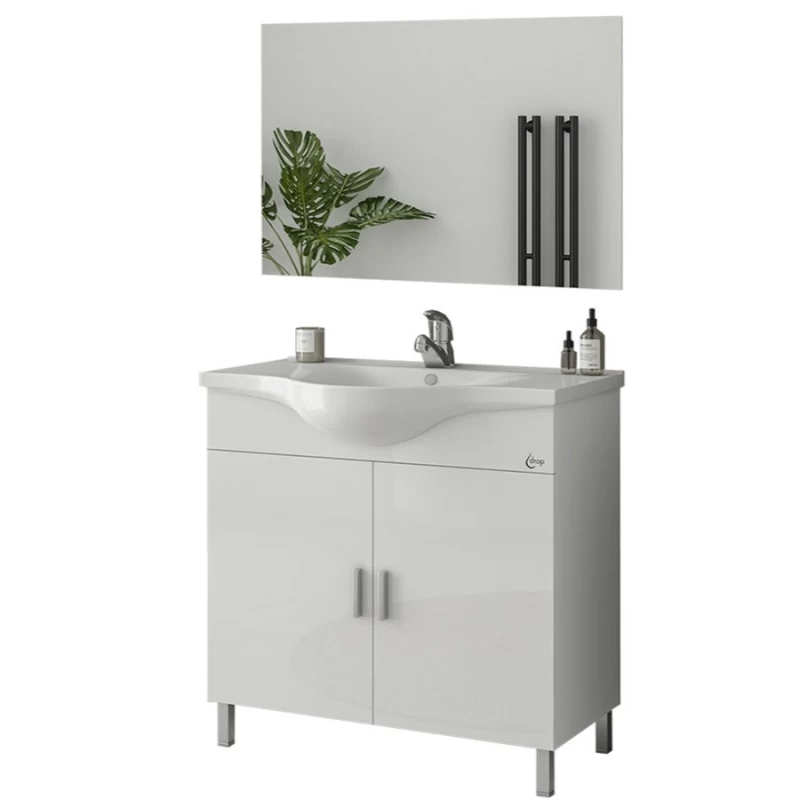 Έπιπλο Δαπέδου με 2 Ντουλάπια & Απλό Καθρέφτη Drop Luna 100 Λευκό (95.5x34cm) (Image 1)