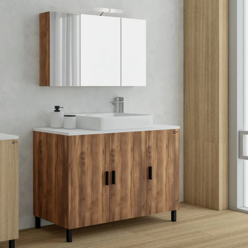 Έπιπλο με Επικαθήμενο Νιπτήρα & Καθρέφτη Ντουλάπι Drop Roma 100 Amber Baroque Oak 5FRMP10BO (100x39cm) (Image 