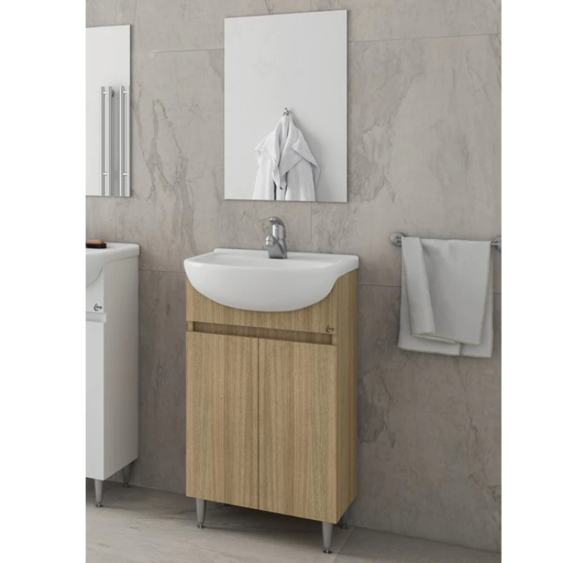 Έπιπλο Δαπέδου με 2 Ντουλάπια & Απλό Καθρέφτη Drop Alfa 50 Slavonia Oak (50x39cm) (Image 1)