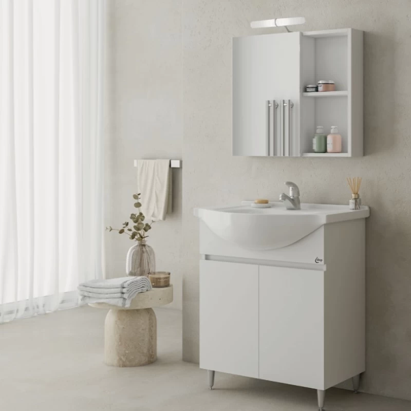 Έπιπλο Δαπέδου με 2 Ντουλάπια & Καθρέφτη με Ντουλάπι Drop Alfa 65 Λευκό (62x33cm) (Image 1)