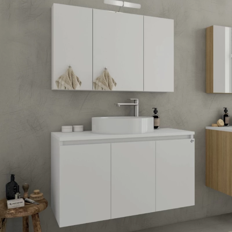Έπιπλο με Επικαθήμενο Νιπτήρα & Καθρέφτη Ντουλάπι Drop Verona 90 Λευκό 5FVRP90WH (90x45cm) (Image 1)
