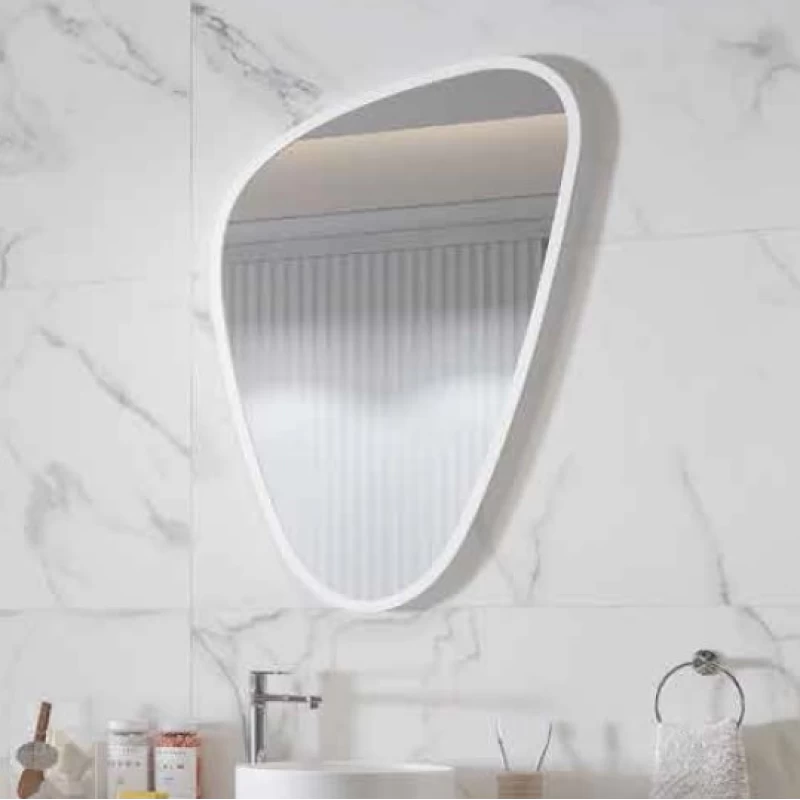 Καθρέπτης Βότσαλο με Led & Λευκό Πλαίσιο Karag Elena (65x100cm)