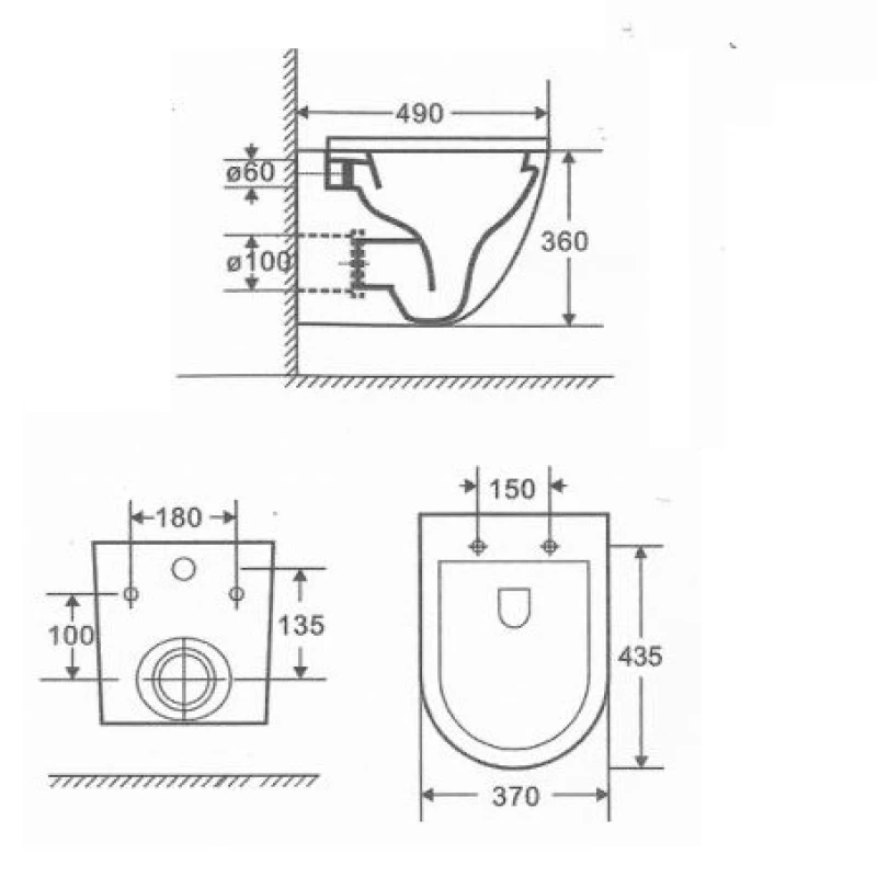 Λεκάνη Κρεμαστή Ceramita Opera Rimless σειρά 0063 Μαύρο Ματ (49cm)